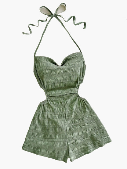 Elegant Women's Romper with Cowl Neck and Open Back – Vacation Style, Modern Fit