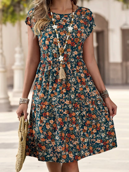 Abito floreale casual da donna stile vacanze con maniche corte