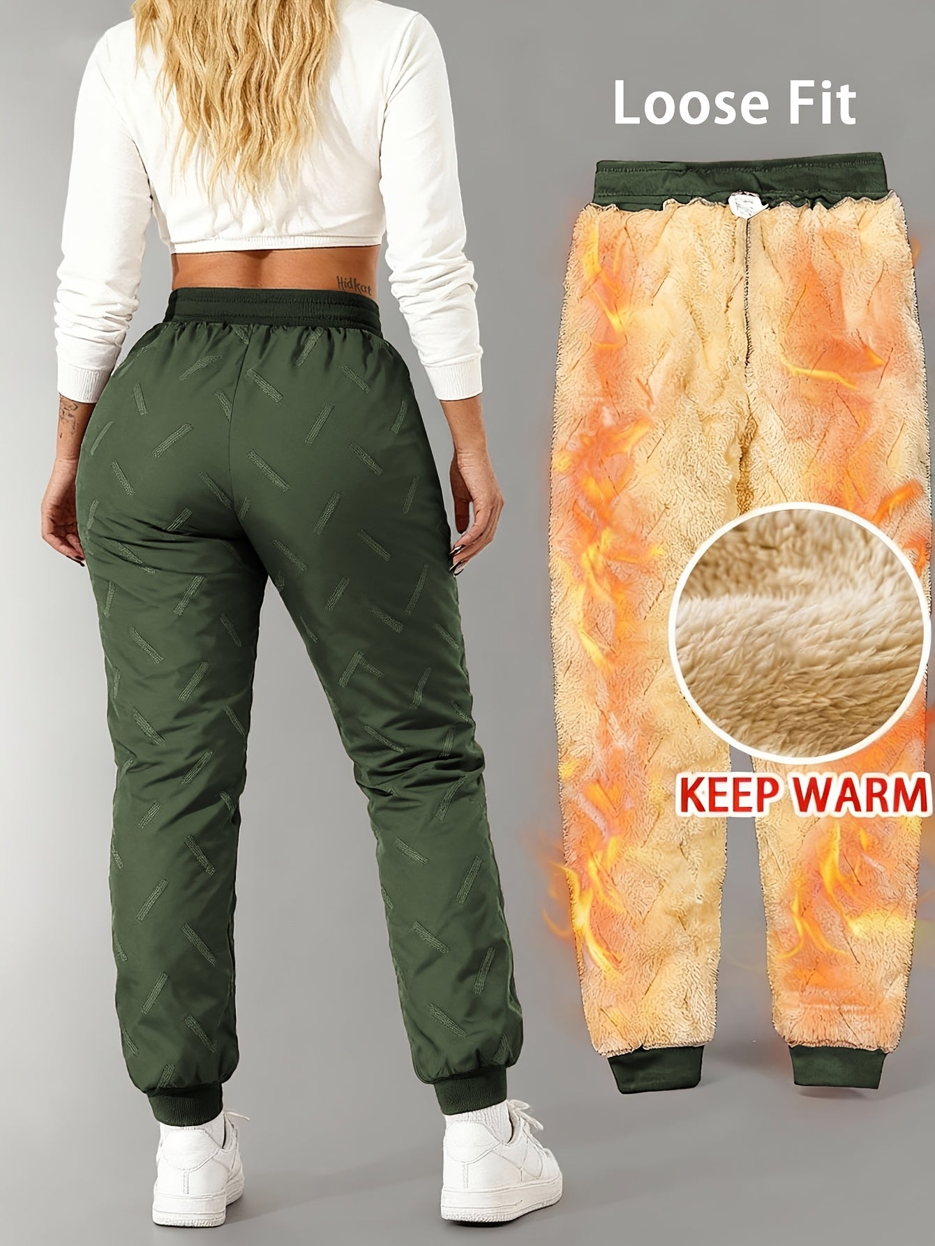 Pantalon de jogging femme doublé polaire chaud à taille élastique