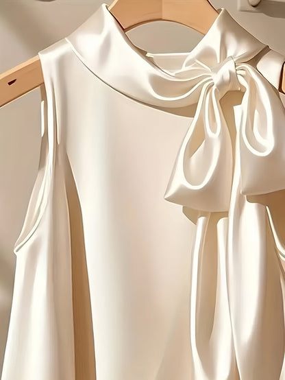Ærmeløs damebluse i elegant stil med lavallière-krave og løs pasform til udflugter eller særlige lejligheder