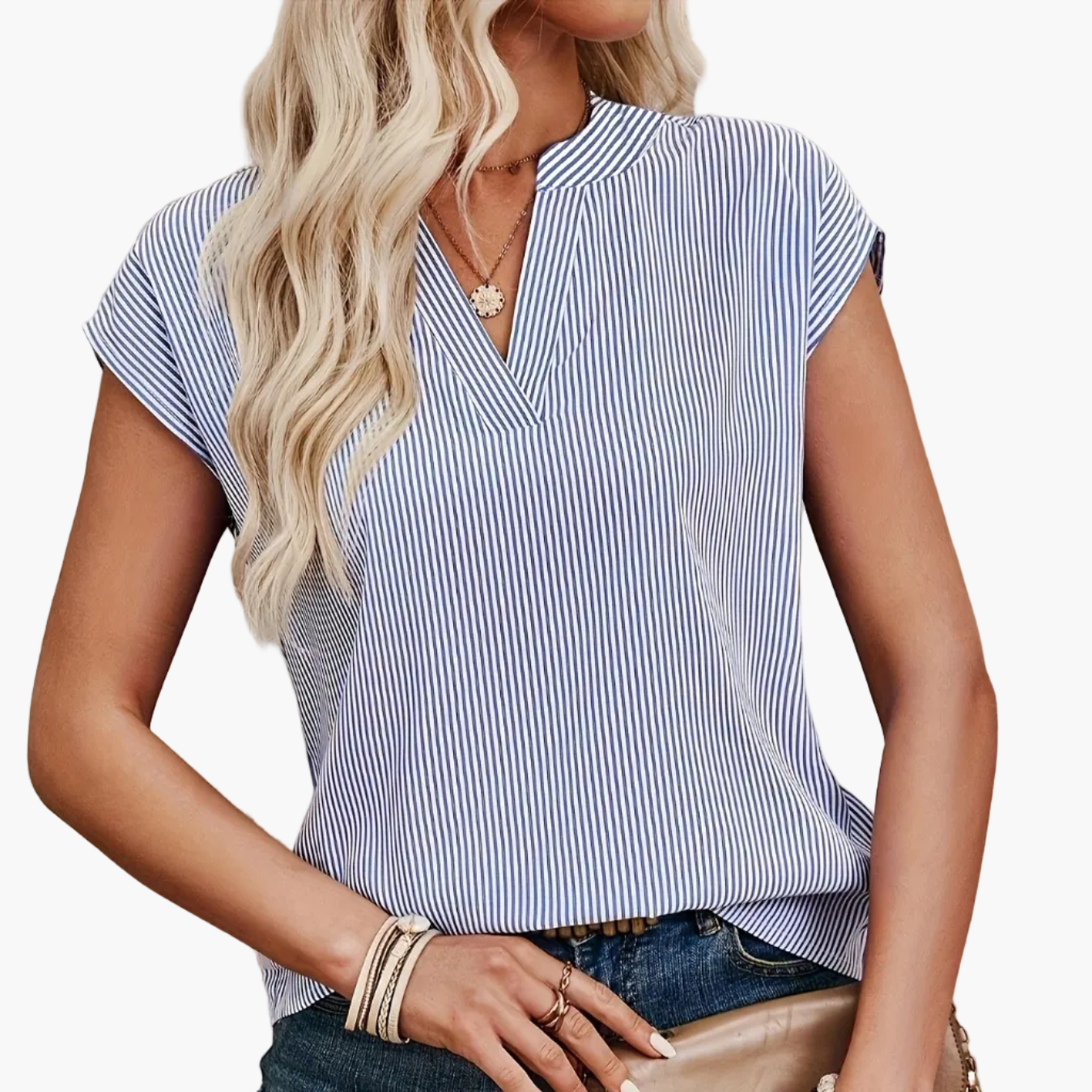 Elegancka damska bluzka w paski, styl casual, do biura i na wyjścia