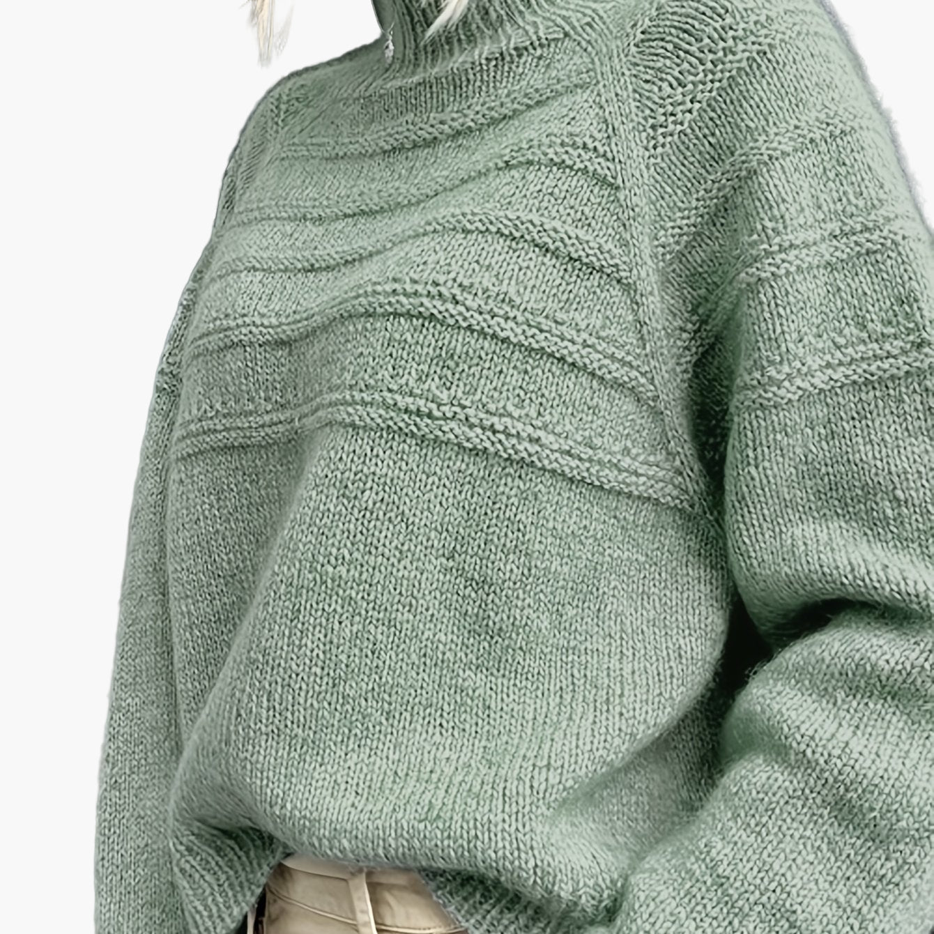 Maglione Donna Collo Alto Stile Elegante Lavorato a Maglia con Motivo a Righe per l'Inverno