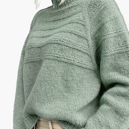 Maglione Donna Collo Alto Stile Elegante Lavorato a Maglia con Motivo a Righe per l'Inverno
