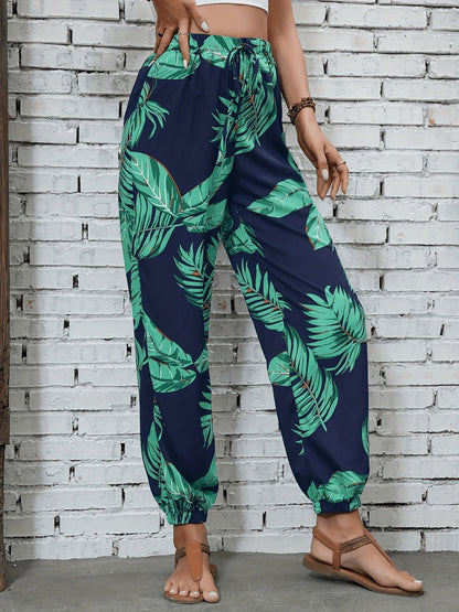 Pantalon jogger femme style vacances à imprimé feuilles pour le printemps/été