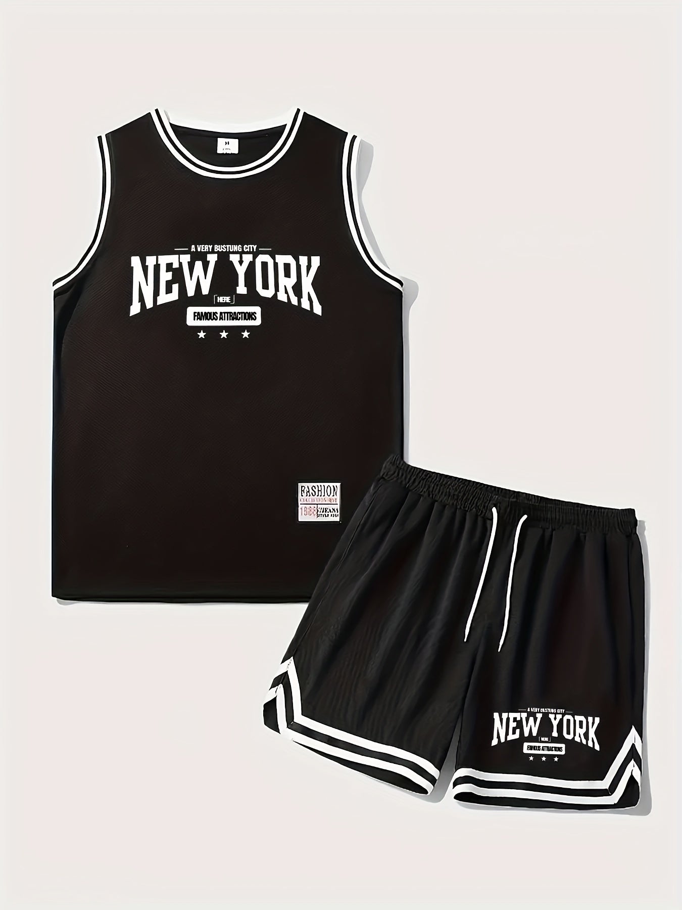 Męski zestaw sportowy w stylu koszykarskim, tank top i szorty, nadruk New York, idealny na lato i trening