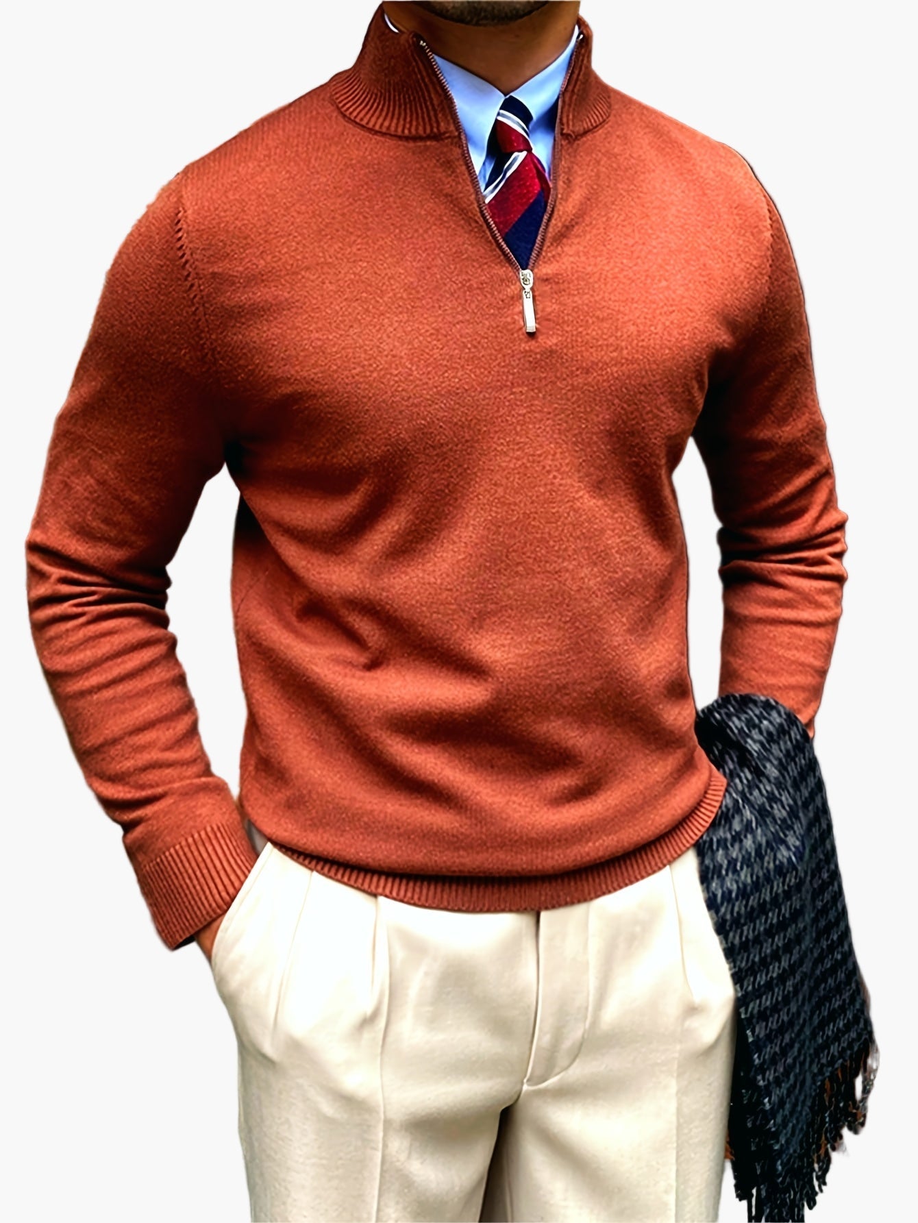 Pull homme col montant zippé style élégant pour affaires et loisirs