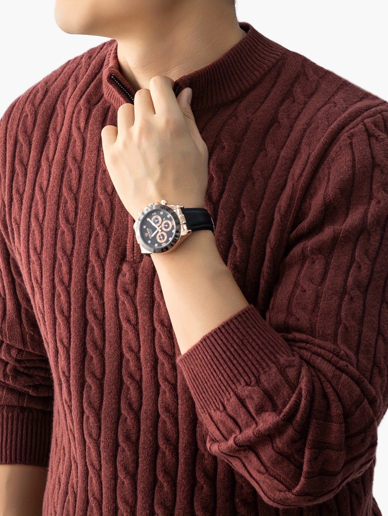 Pull à Col Montant Zippé Homme Style Casual Motif Torsadé pour Automne Hiver