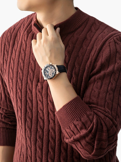 Pull à Col Montant Zippé Homme Style Casual Motif Torsadé pour Automne Hiver