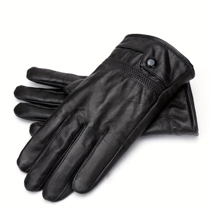 Gants noirs homme à l'aspect cuir, avec poignet élastique et bouton-pression