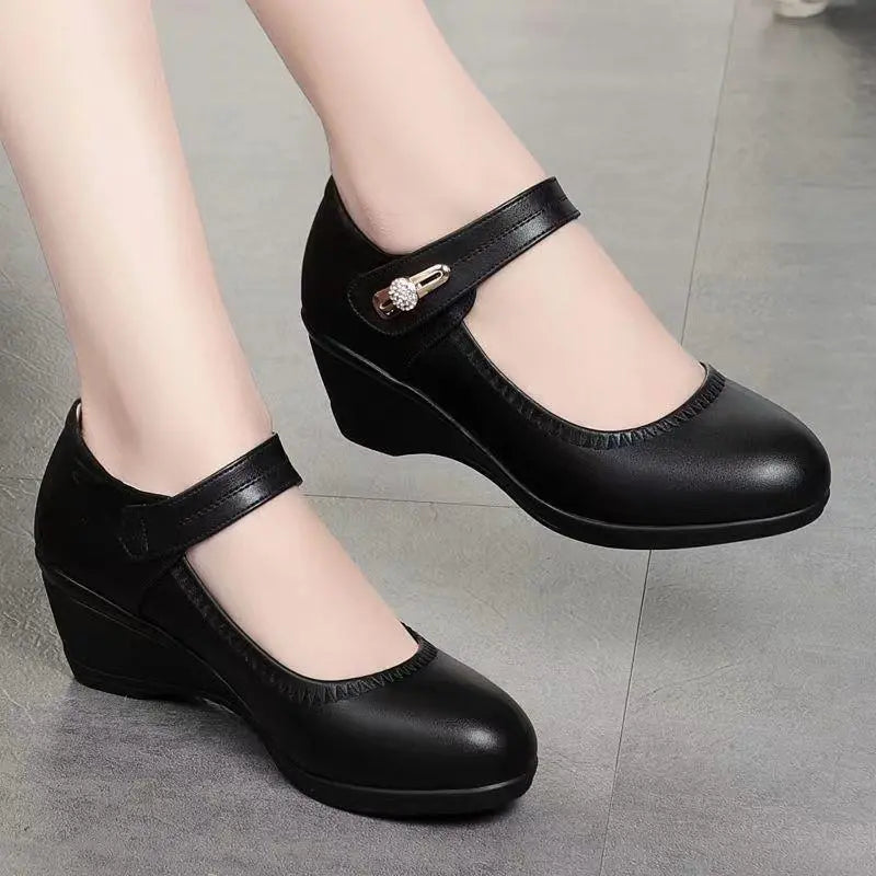 Chaussures compensées Mary Jane à bride, couleur unie