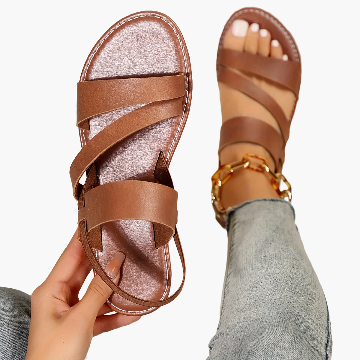 Sandales plates pour femme style décontracté à brides croisées idéales pour l'été