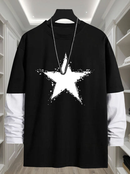 T-shirt manches longues homme coupe décontractée motif étoile grunge