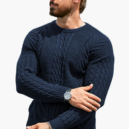 Jersey de punto trenzado para hombre estilo urbano casual – Mangas largas, elegante otoño/invierno