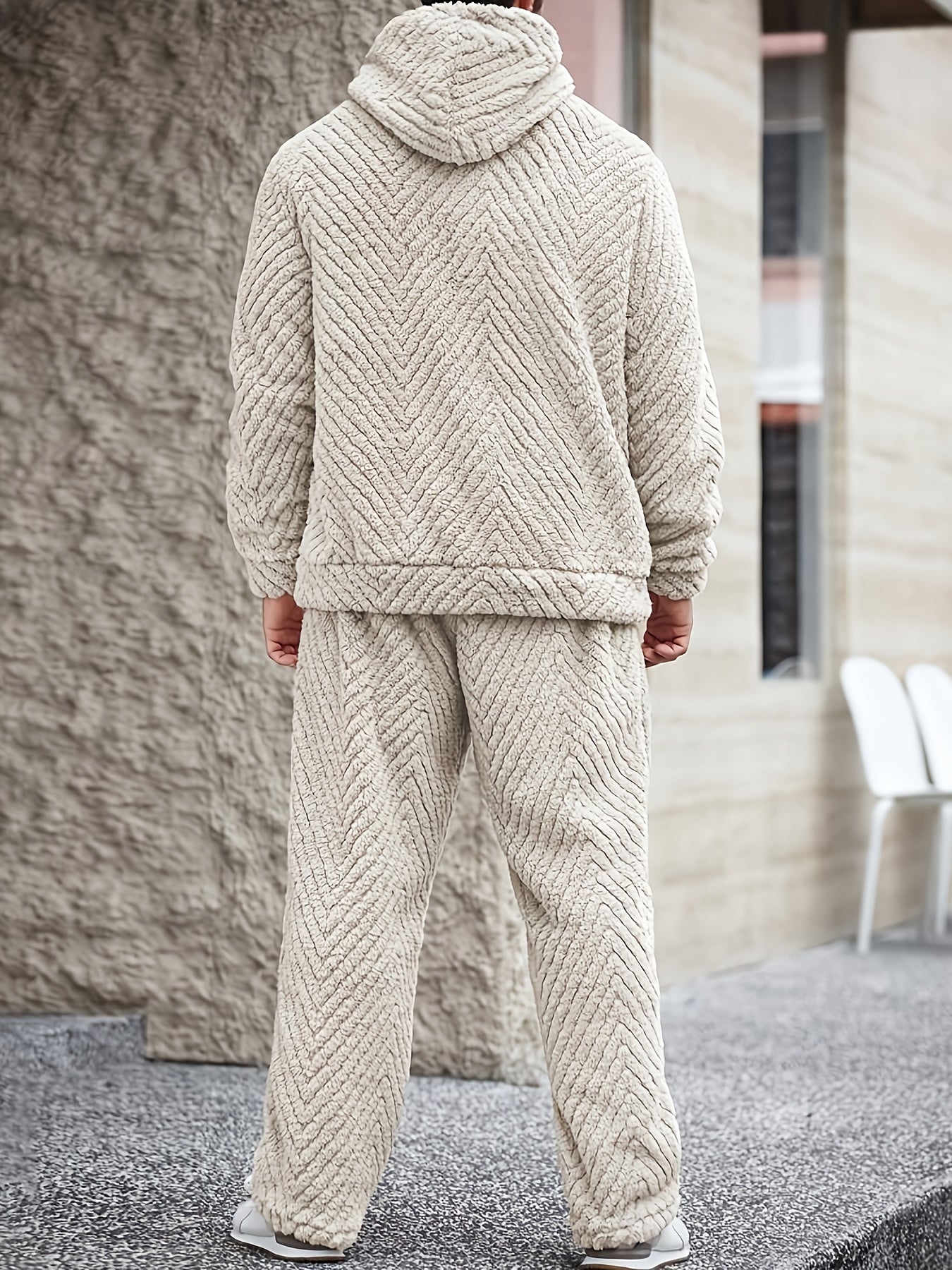 Ensemble Homme Doux Motif Chevrons Capuche Kaki Clair