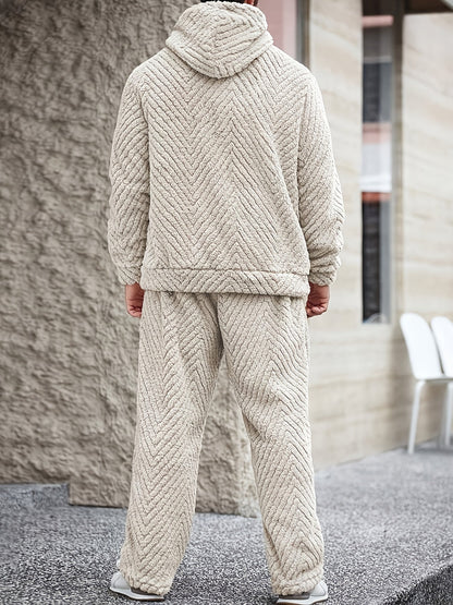 Ensemble Homme Doux Motif Chevrons Capuche Kaki Clair