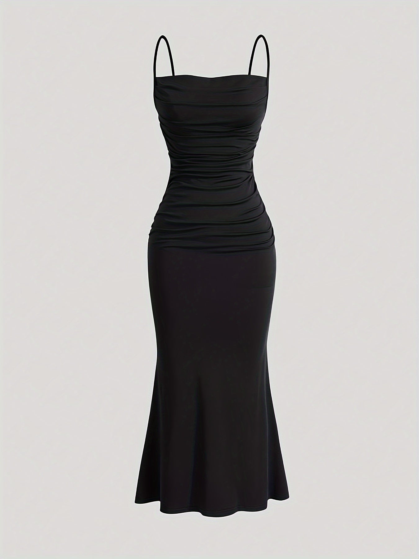Robe longue de soirée femme à bretelles fines et drapé, silhouette sirène élégante pour événements formels