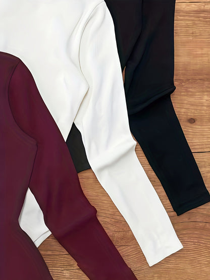 Body Femme Col Roulé Manches Longues Uni Élastique Moulant