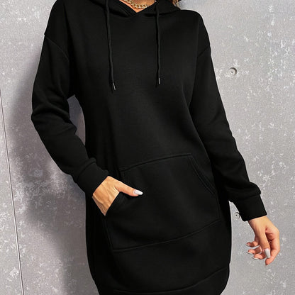 Robe Sweat à Capuche Femme Longue avec Poche Kangourou Manches Longues