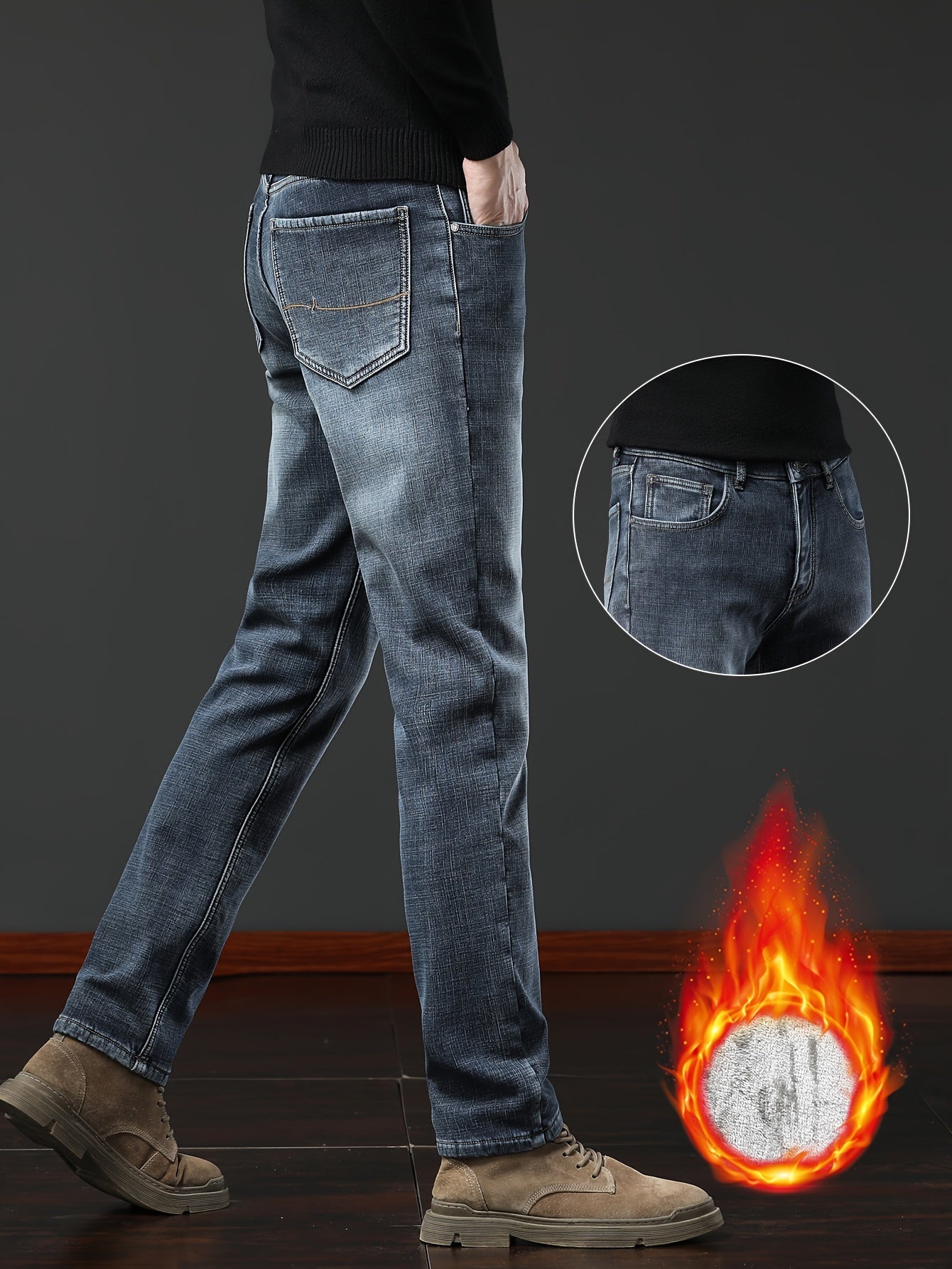 Jean homme doublé polaire coupe droite style décontracté bleu ou gris
