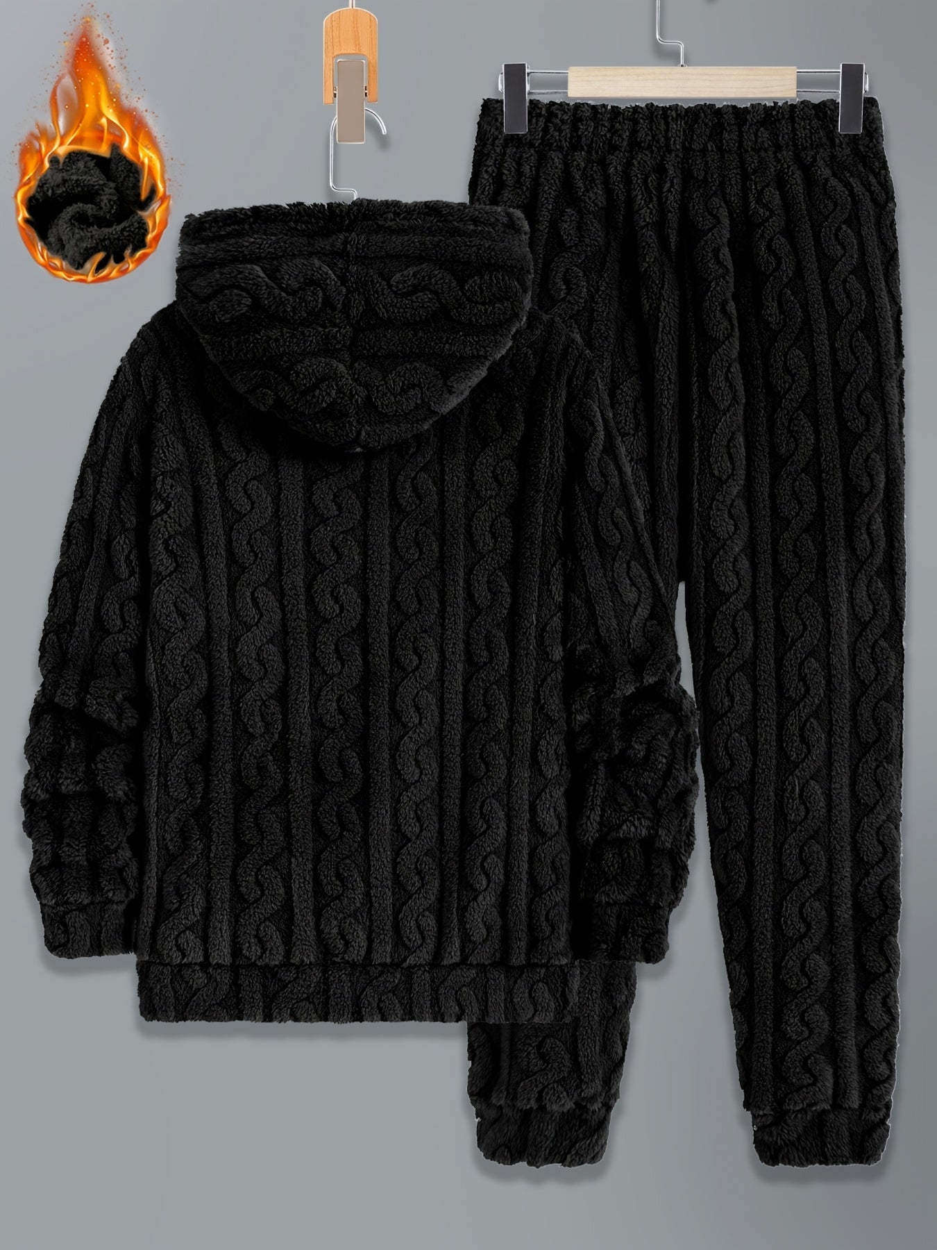 Ensemble de Survie Homme en Tissu Doux Texturé, Chaud, à Capuche et Pantalon, Gris Foncé