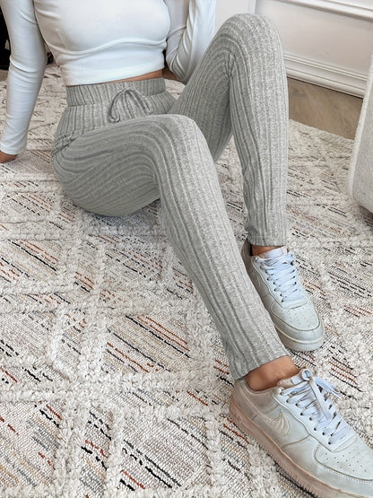 Legging Femme Côtelé Taille Haute Ajustable Confortable Marron Chiné