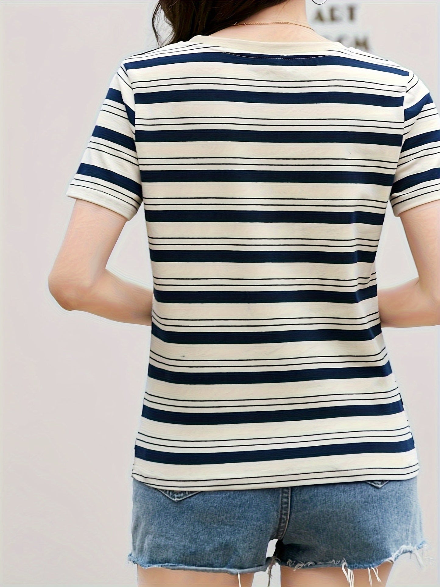 T-shirt à Rayures Classiques Femme Style Décontracté Chic