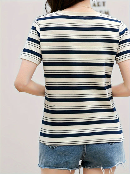 T-shirt à Rayures Classiques Femme Style Décontracté Chic