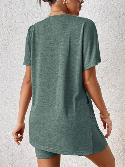 Ensemble décontracté femme short et t-shirt manches courtes style élégant, usage quotidien ou détente