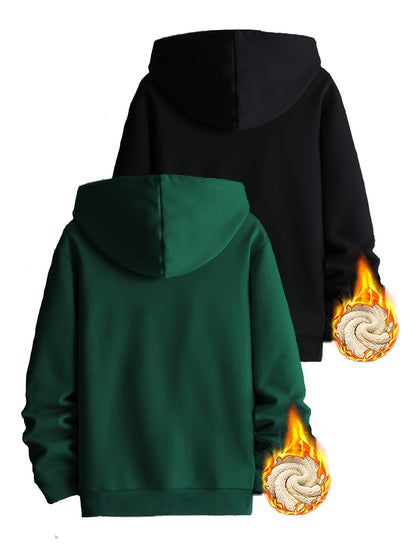 Lot de 2 Hoodies Chauds Homme avec Capuche Doublée en Polaire et Poche Kangourou