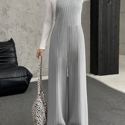 Salopette Femme ample côtelée gris clair à bretelles avec boucle