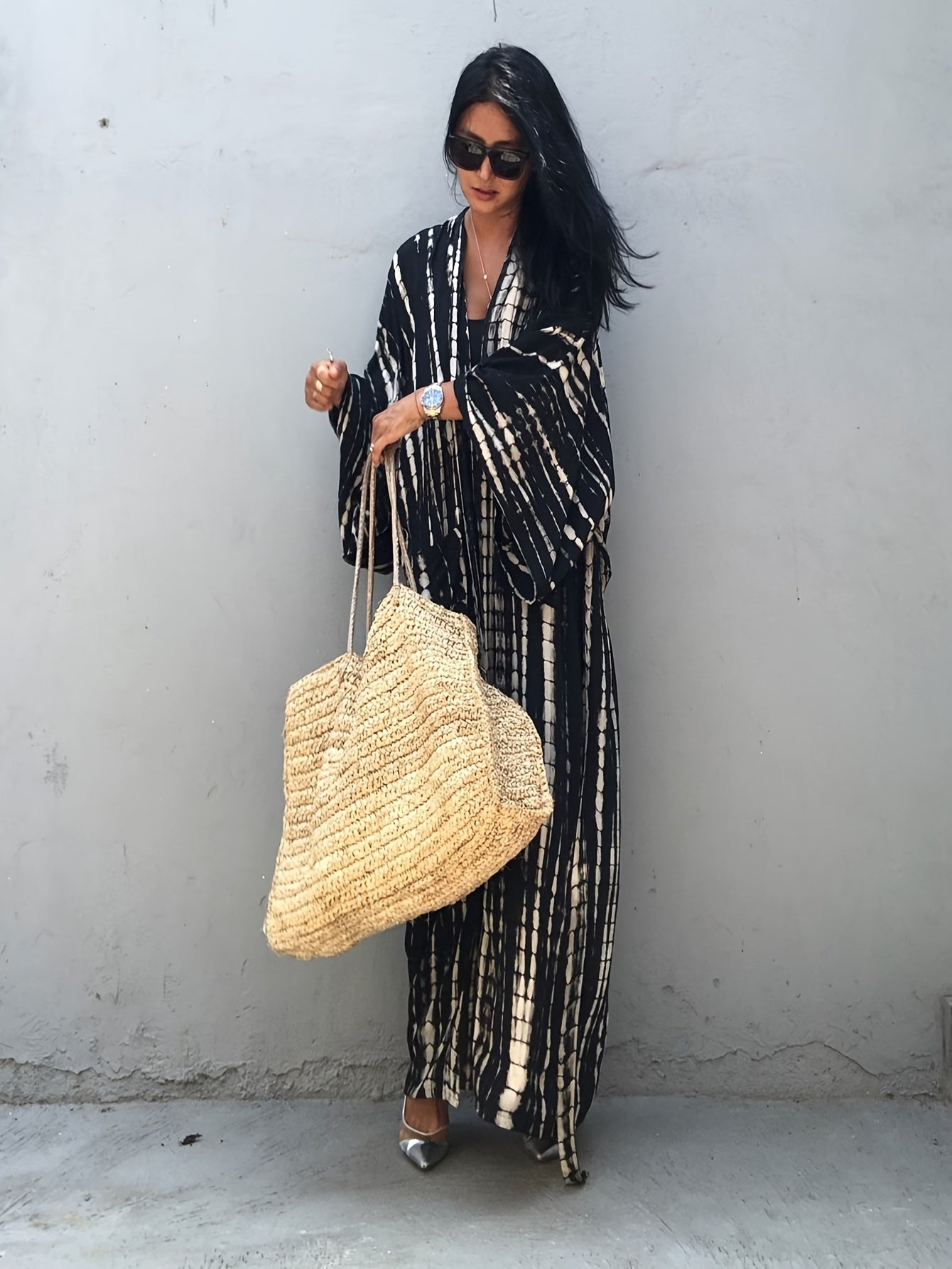 Langer Damen-Strandkimono im boho-chicen Stil für Urlaub und Pool