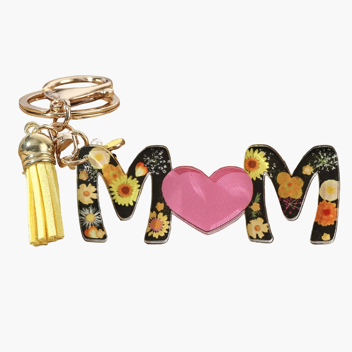 Portachiavi donna stile trendy per la festa della mamma con motivo floreale e cuore