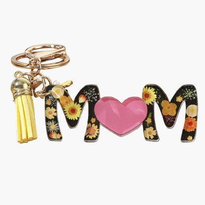 Portachiavi donna stile trendy per la festa della mamma con motivo floreale e cuore
