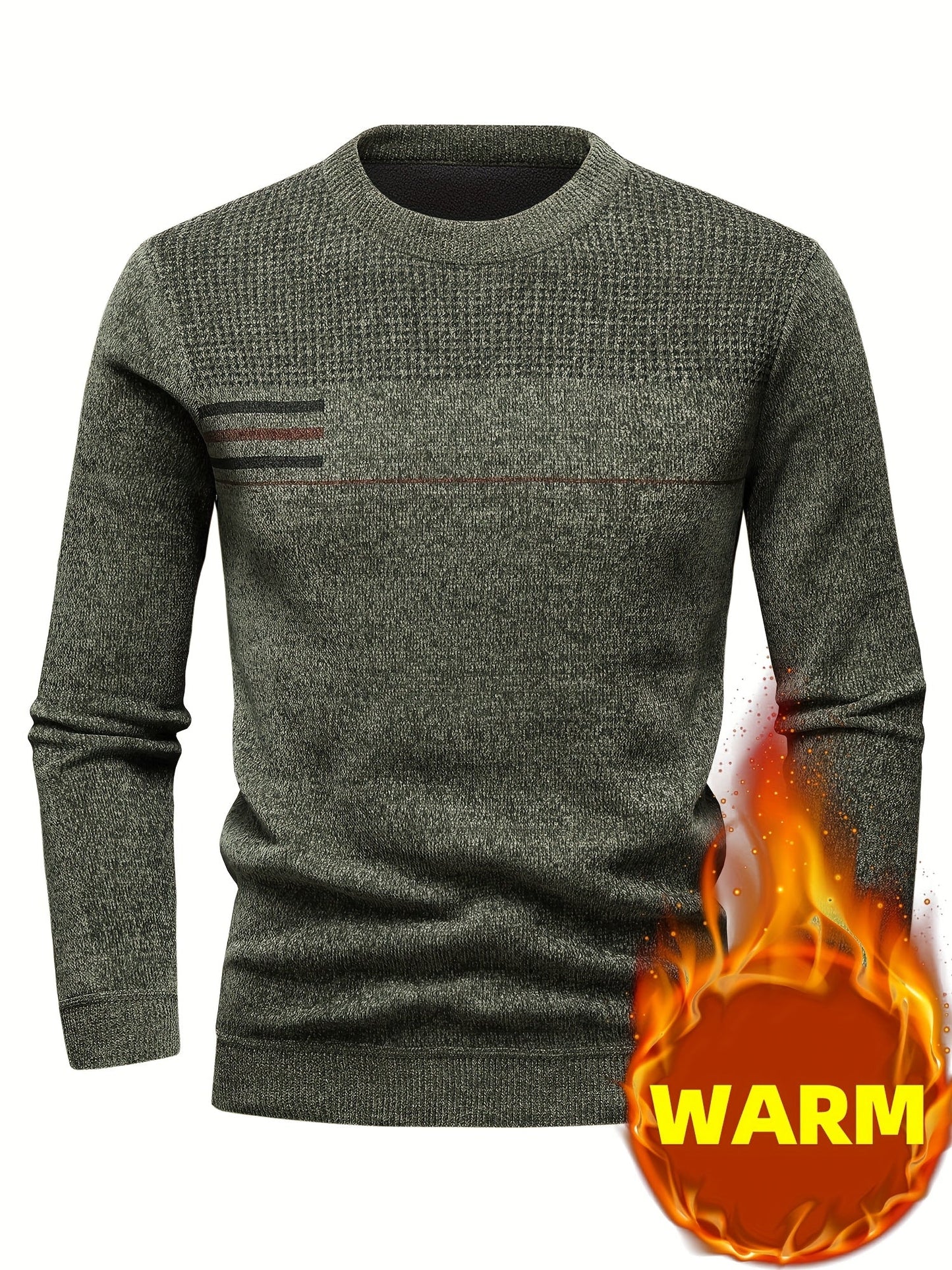 Pull Homme Col Rond Tricoté Maille Texturée Rayures Poitrine Manches Longues