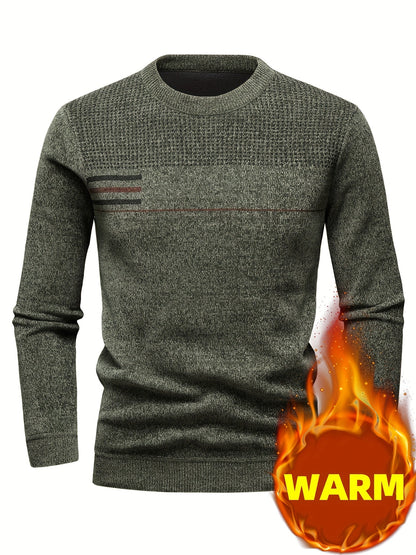 Pull Homme Col Rond Tricoté Maille Texturée Rayures Poitrine Manches Longues