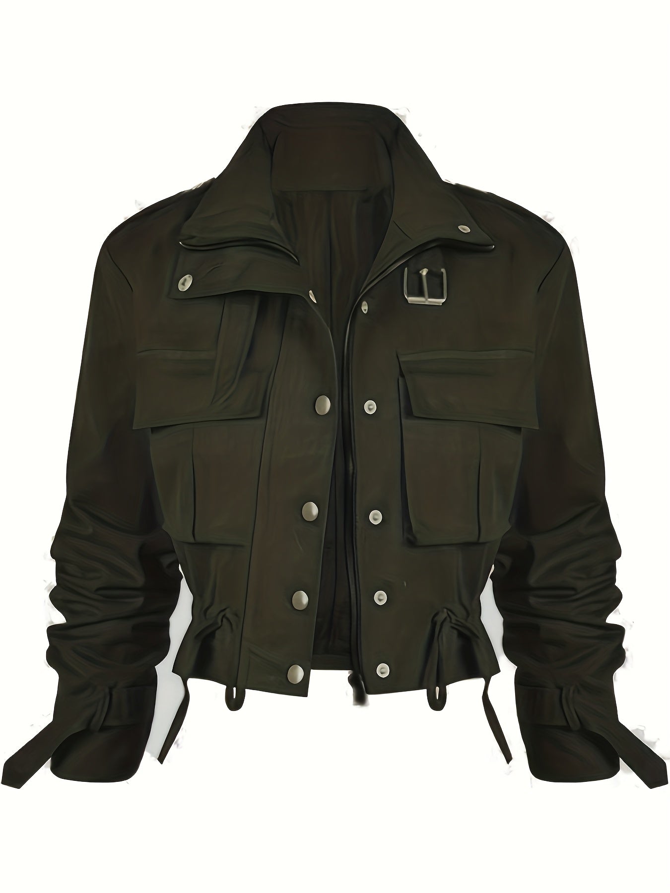 Veste Courte Cargo pour Femme à Boutons et Ceinture Boucle Couleur Unie