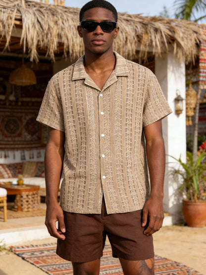 Chemise décontractée homme style bohème à manches courtes pour les vacances plage