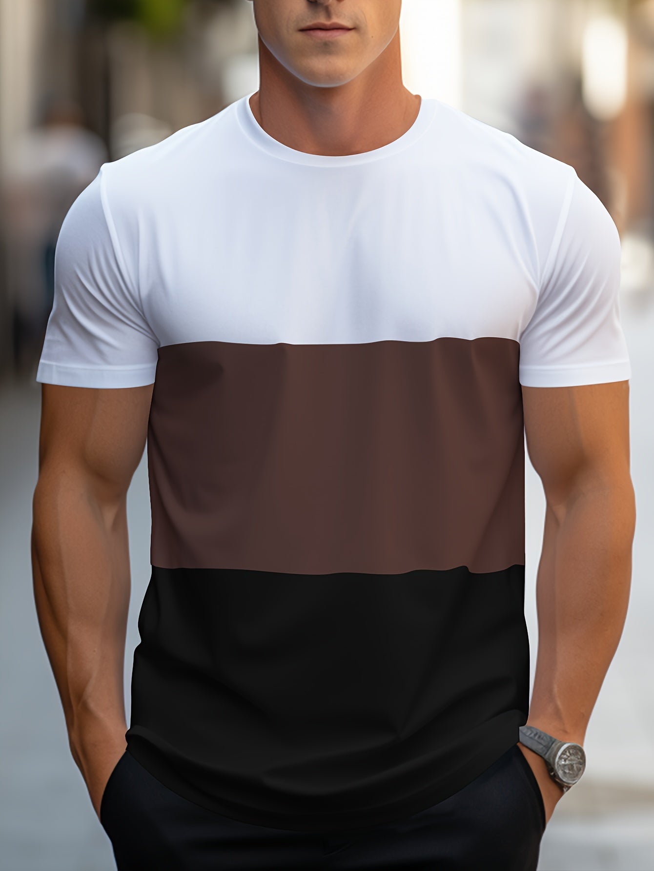 T-shirt Homme Style Décontracté à Bandes Contraste pour Usage Quotidien