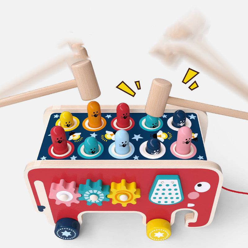 Giocattolo educativo per bambini - Gioco del martello e risveglio sensoriale elefante da tirare