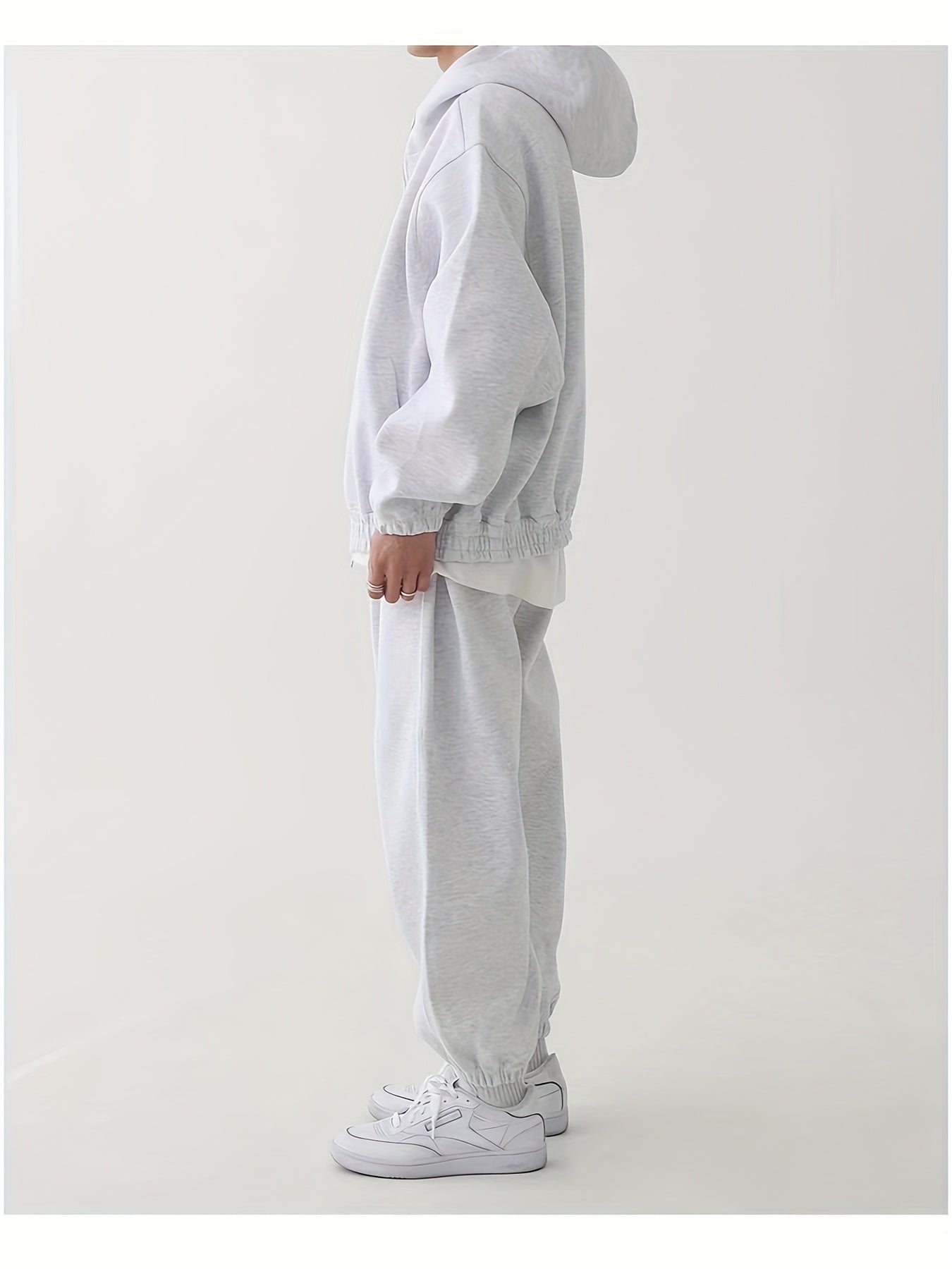 Ensemble survêtement unisexe gris clair à capuche zippé et pantalon décontracté