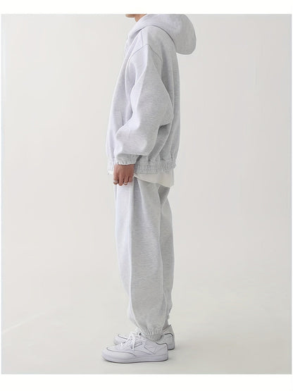 Ensemble survêtement unisexe gris clair à capuche zippé et pantalon décontracté