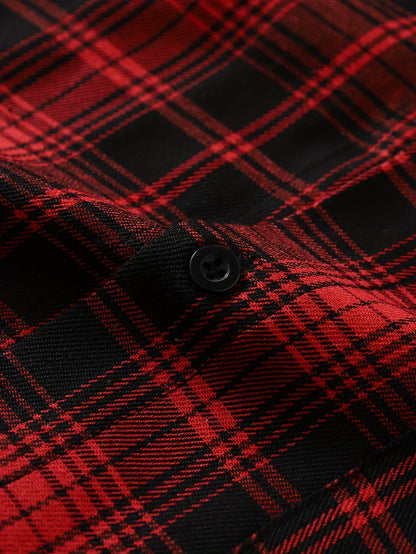 Veste à capuche pour homme motif carreaux rouge et noir style superposé