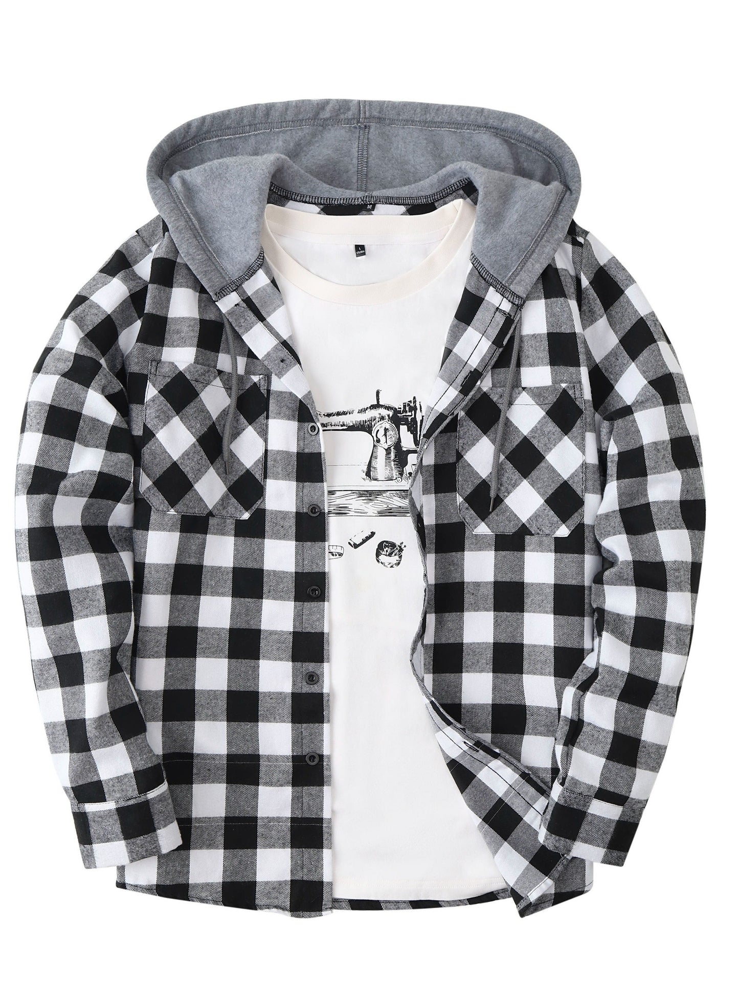 Chemise à carreaux homme à capuche amovible motif bûcheron