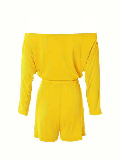 Combinaison Short Décontractée Femme Style Bardot à Manches Longues pour Été