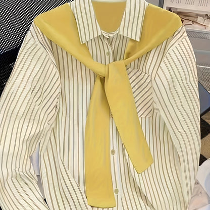 Chemise rayée femme à manches longues avec fausse écharpe nouée devant