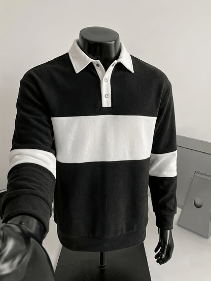 Polo à manches longues homme bicolore rayé col noir