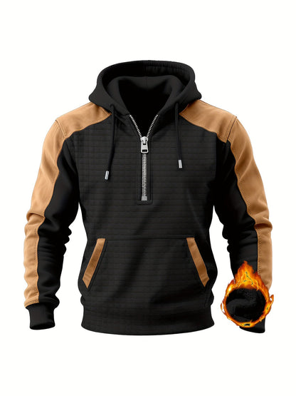 Sweat à Capuche Homme Bicolore Matelassé avec Fermeture Éclair et Poche Kangourou