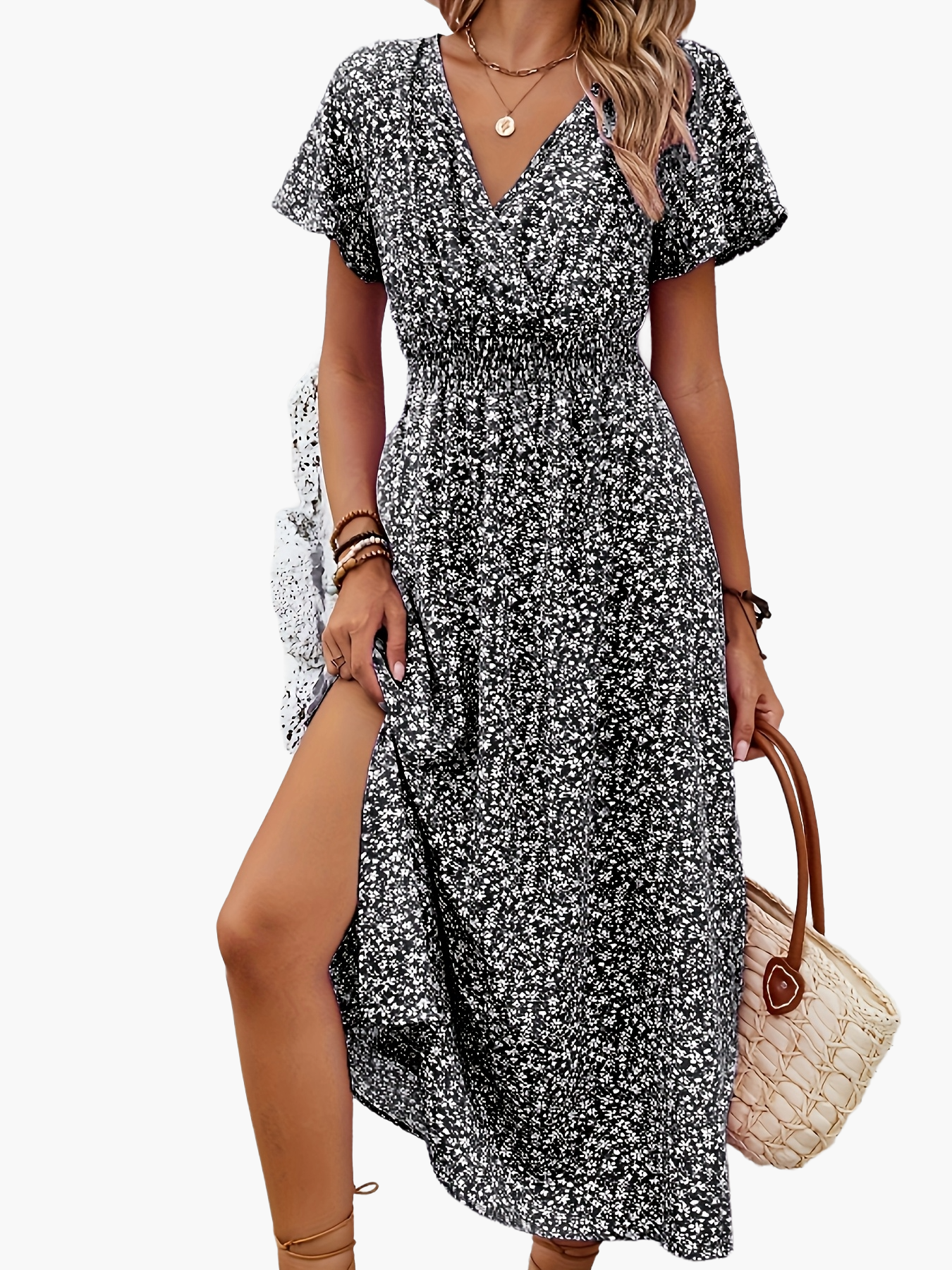 Abito lungo incrociato floreale stile bohémien da donna – Eleganza estiva e casual