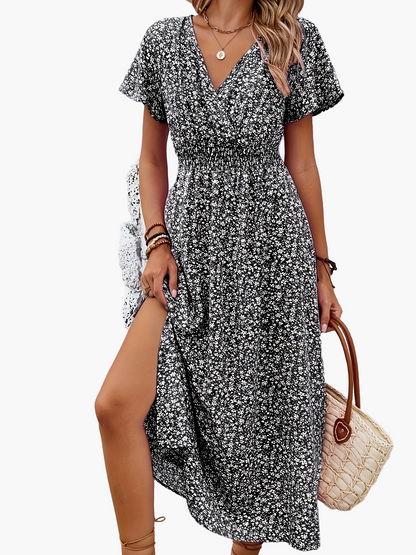 Abito lungo incrociato floreale stile bohémien da donna – Eleganza estiva e casual