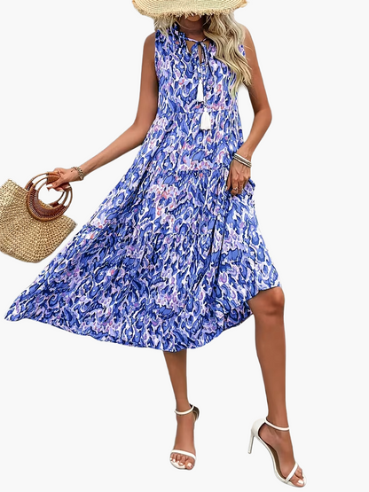 Elegancka sukienka damska bez rękawów w stylu boho na lato i wiosnę